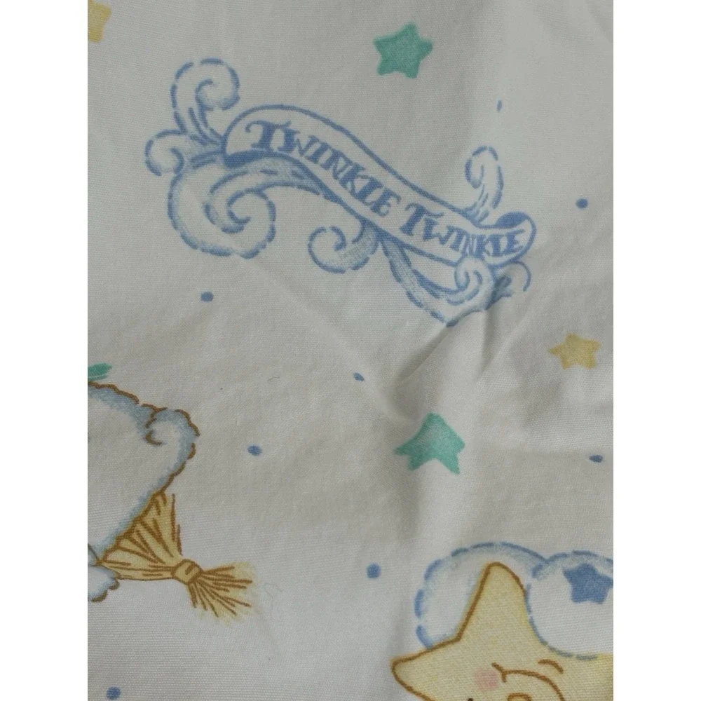 Twinkle Twinkle Rub A Dub Teddy Bear Stars Sheep Vintage Crib Sheet Light‎ Blue